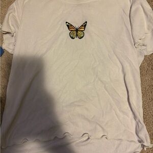Heart Hips White Crop Top with Butterfly Design